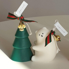 크리스마스 곰트리 캔들 인테리어 오브제 소품 선물 성탄절 양초 향초, 곰+트리(그린)