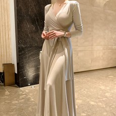 퍼플미소 허리끈 머메이드 간절기 랩 롱 원피스