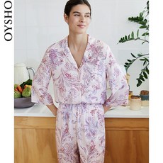 OYSHO 실내 플라워 프린트 캐쥬얼 와이드 루즈핏 잠옷바지 스판 허리통 하 룩 여성