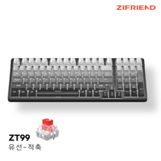 ZIFRIEND ZT99 LED 그라데이션 유선 기계식 게이밍 키보드 핫스왑 저소음 갈축 적축 측각 정각 가스켓구조 PBT키캡 99키, 그레이-정각-상단LED-적축 - zidooz9xpro