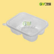 [그린몰]사각 반찬 죽용기 300ml 반투명 3칸 50세트 JH, 50개, 1세트
