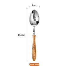나무 손잡이 식기 금속 헤드 손쉬운 청소 스테이크 수저, 5.Dinner spoon