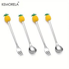 스테인레스 스틸 디저트 스푼 과일 포크 커피 스푼 가정 레스토랑 바에 적합 4 피스 세트, 04 Pineapple, 1개