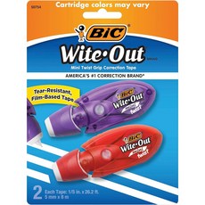 BIC Wite-Out 미니 트위스트 수정 테이프 흰색 찢어짐 방지 컴팩트 및 필름 기반 테이프 2개 팩(WOMTP21-WHI)(포장은 다를 수 있음) BIC Wite-O 1/5" X 314", White, 1개