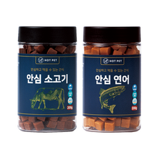 핫펫 강아지 안심 져키 연어 200g + 소고기 200g 1세트 관절+면역 안심, 2개 - 가수분해간식