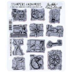 Stampers Anonymous Tim Holtz 클링 고무 스탬프 세트 17.8x21.6cm(7x8.5인치) 미니 블루프린트 No.3