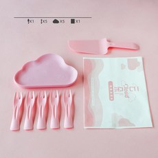일회용 생일 케이크 나이프와 포크 플레이트 세트 베이킹 식기 조합 플라스틱 흰 구름, 3 Cloud Plate-Young Adult Powd, 1개