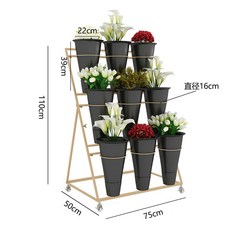 북유럽 화분 받침 대 베란다 정리 인테리어 선반 스탠드 거치 다육이 거실 철제 꽃 집, 3x3 골드 선반에 블랙 통