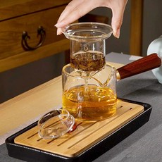 티타임 내열유리 티포트 450ml 우드핸들 위생적 차거름망
