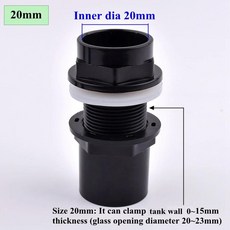 검은색 파이프 어항 커넥터 물 탱크 입구 배출구 조인트 드레인, 2pcs, Inner dia 20mm, 1개