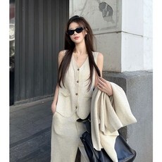 원피스 브이넥 사교 여성 가을 정장 조끼 수트 무드 파티 심플 출장 비즈니스