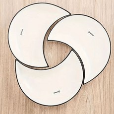 세라믹 플레이팅 접시 식기 그릇 반달모양, 3개
