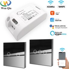 스마트 홈 조명 스위치 Wifi Tuya 스마트 라이프 앱 433Mhz 터치 버튼 무선 스위치 220V 릴레이 타이머 모듈 Google Home Alexa, 1개
