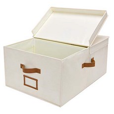 StorageWorks 65L Storage Bin Decorative Closet Storage Box with Double-Open Lid Divider Board and 3 PU Handles Hand Wash Canvas Ivory White Jum