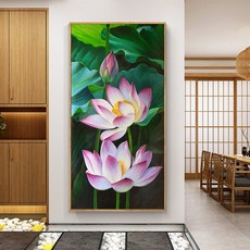 싱그러운 연꽃 풍경 큐빅 비즈 보석십자수 집에서 할 수 있는 취미, 55x90