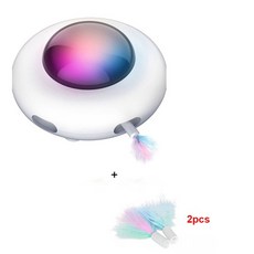 고양이 장난감 Interactive auto cat toy smart teaser ufo 애완 동물 턴테이블 잡기 훈련 장난감 usb 충전 고양이 티저 교체 가능한 깃털, 2pcs 깃털로