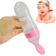 가우디 90ml 실리콘 스퀴즈 쌀 시리얼 병 이유식 디스펜스 스푼 아기 신생아 유아 식품 보충제 (핑크) (Pink), Pink