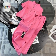 여름 기모셋업 새로운 여성 운동복 탑 레그 팬츠 정장 대형 캐주얼 세트 스포츠 스웨터 풀오버 의상 y2k 세련된