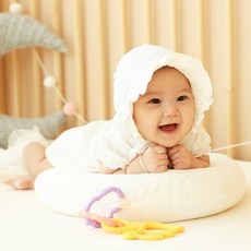 신생아 터미타임 쿠션 달모양 역류방지 필로우 아기 촉감인형 장난감 50일촬영, 아이보리
