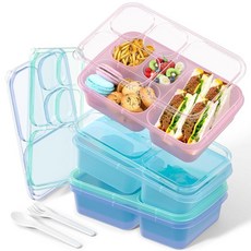 XXN Bento 런치 - 어린이 및 성인용 밀프렙 용기 두껍고 세척하기 쉬운 도시락 용기 쌓을 수 있음 전자레인지 사, 투명(퍼플/그린/블루/핑크), 1개
