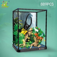 HUIQIBAO MOC 열대 우림 디스플레이 박스 빌딩 블록 가벼운 벽돌 도마뱀 곤충 어린이 도시 건설 장난감, 1개, 1) 19 no box