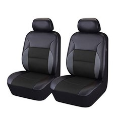CAR PASS - 6PCS Luxurous Leather Universal Two Front CAR PASS - 고급 가죽 범용 앞좌석 카시트 커버 2개 세트(블랙 및 블랙) 6, Black And Black