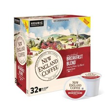 New England Coffee 커피 넉박스 찌꺼기통 카페 스탠드 뉴 잉글랜드 브렉퍼스트 블렌드 미디엄 로스트 싱글 서빙 포드 32ct 박스 1팩 Q1292817, Breakfast Blend, 32 Count (Pack of 1), 1개