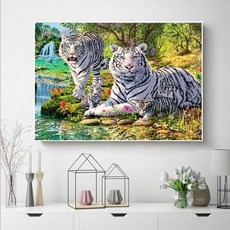 호랑이 백호 풍경 비즈자수 가닥 큐빅 보석십자수 재료 만들기 세트 90x60cm 1개, 70x55cm * 1개