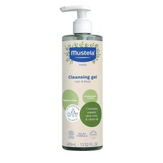 Mustela 인증된 유기농 클렌징 젤 - 올리브 오일 및 알로에 베라가 함유된 천연 헤어 & 바디 워시 아기 어린이 성인용 무향 찢어짐 방지 비건 생분해성 383.3g(13, 400ml