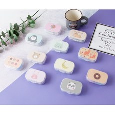 렌즈케이스 귀여운캐릭터케이스 휴대용 콘택트 실리콘집게 거울 렌즈보관통 소프트 하드 동물, 브라운베어