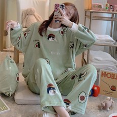 여자 겨울 수면잠옷 세트 극세사 기모