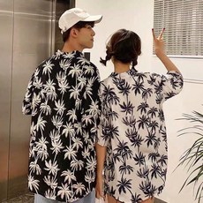  팅올 반팔 오버핏 남녀공용 커플 하와이안 셔츠 