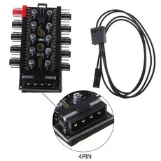 PC 섀시 팬 허브 CPU 냉각 허브 10 포트 12V SATA-PWM HUB MOLEX CONTROLER POWER Double Molex Support SATA 4 PIN, 빨간색, 01 Red