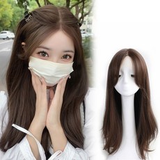 하이유니 사이드뱅 펌 스트레이트 롱 헤어 통가발 55cm, 쿨브라운 - 통가발+거치대+가발망