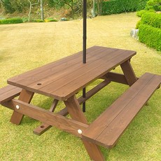 엉클트리 야외 테이블 야외용 탁자 세트 정원 마당 파라솔 별매, 일체형 야외테이블 4인용 무도색