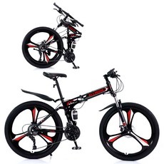 MTB자전거 접이식자전거 산악자전거 입문용 출퇴근 24 26인치, 삼각휠, 블랙화이트