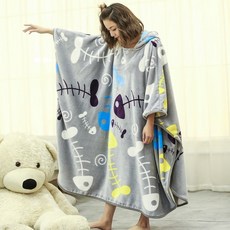 사무실 학생 판초담요 극세사블랭킷 담요이불 휴대용, 회색 뼈 물고기_어깨 110x 길이 80