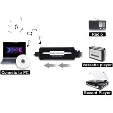 DigitPro 비닐 레코드용 USB 2.0 오디오 캡처 카드 스테레오 RCA/3.5mm 음악 인터페이스가 있는 카세트 테이프-디지털 MP3 컨버터용 그래버 맥 및 윈도우 7/, DigitPro 비닐 레코드용 USB 2.0 오디오 캡