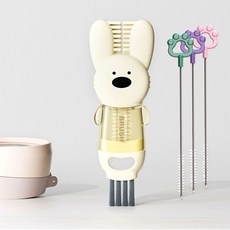 TENET 4in1 토끼 컵 물병 텀블러 젖병 틈새 세척솔 빨대 브러쉬, 노란색, 1개