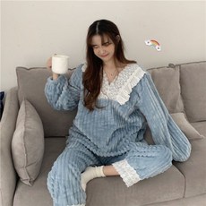 안나리야 극세사 레이스 홈웨어 따뜻한 수면 파자마 잠옷 YJ