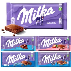 밀카 100％ 알프스 우유 초콜릿 milka 5종 100g x 8개 교차가능, 스트로베리4개+버블리4개