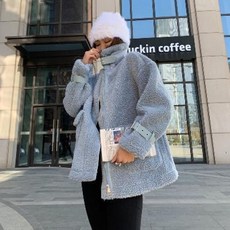 무스탕 양털 자켓 아우터 램스울 코트 여 추동 루즈핏에 도톰한 모 일체형 숏기장 기모