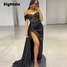 Eightale빈티지무도회드레스새틴블랙오프숄더구슬장식이브닝가운결혼식용아랍어연예인파티가운desoirée