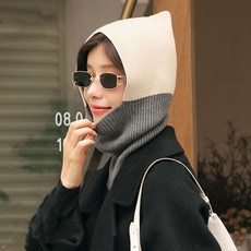 lovejoy 얼굴이 작아보이는 바라클라바 겨울 방한모자 깔끔한 디자인, 그레이+베이지, 1개