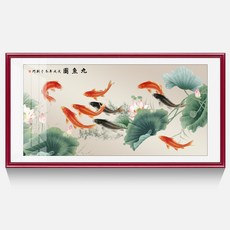 생기 구어도 비단 잉어 돈들어오는 그림 스마일액자, AA_갈색 나무 프레임_60 x 120cm