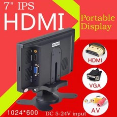 7 인치 IPS 휴대용 디스플레이 HD 1024x600 스크린 AV CCTV 라즈베리 파이 HDMI 호환 VGA 반전 카메라 - huiduhd-a6l