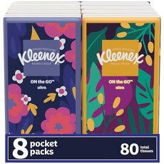 Kleenex OnTheGo 페이셜 티슈 휴대용 팩 8개 박스당 10개 3겹총 80개 281876
