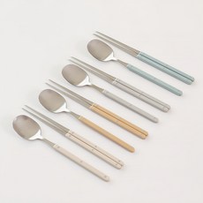 DALPAENGI LIVING 優雅4人餐具組, 湯匙 4支+筷子 4雙, 1組, 乳白色+淺棕色+暖灰色+薄荷綠