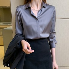 POMTOR 여성 베이직 긴팔 셔츠 정장 히든버튼 블라우스 데일리 오피스룩