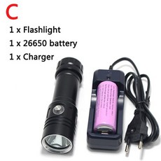 6000LM XM-L2 다이빙 손전등 100M 4 모드 수중 전술 토치 방수 LED 다이브 손전등 26650 서치 라이트, 03 C_01 White